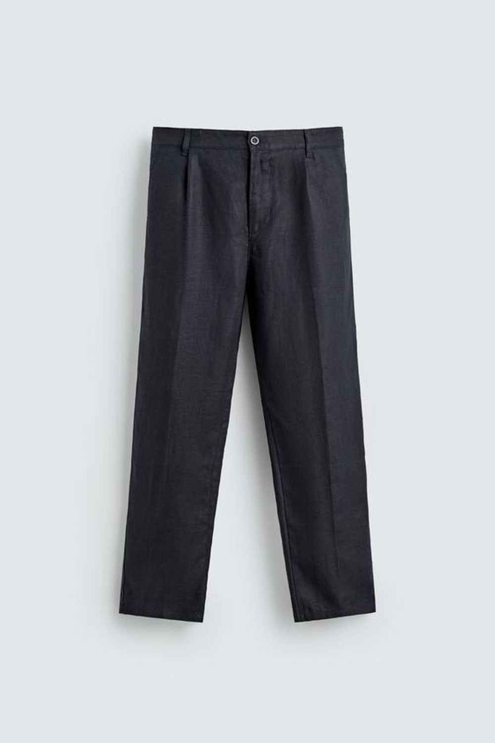 ZARA БРЮКИ С ЗАЩИПАМИ ИЗ 100% ЛЬНА, МОРСКОЙ СИНИЙ