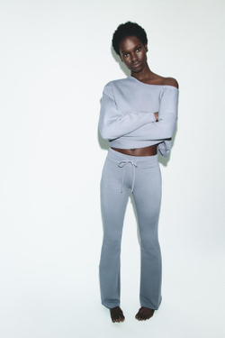 ZARA РАСКЛЕШЕННЫЕ БРЮКИ С ЭФФЕКТОМ ПОТЕРТОСТИ, СЕРО-СИНИЙ