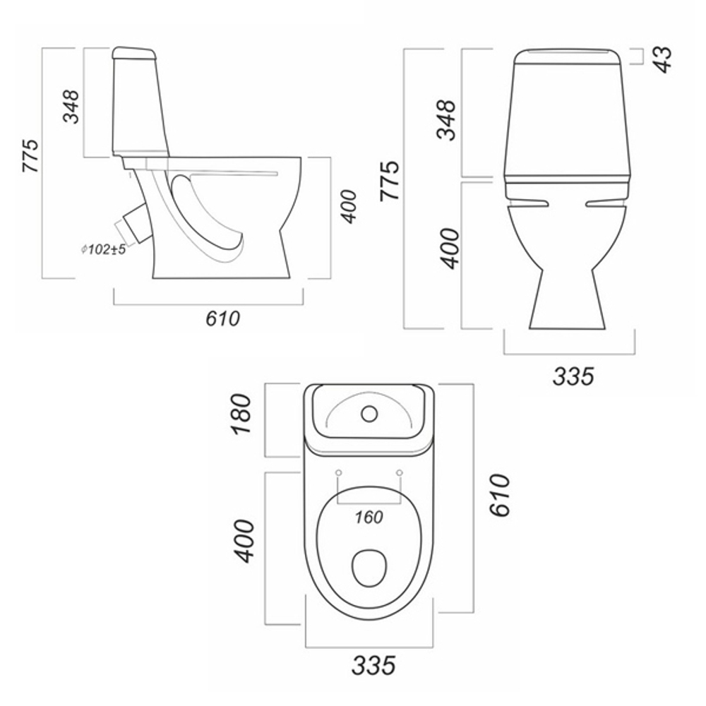 Унитаз-компакт "Идеал" эконом/СТАНДАРТ (кос, нижн, арм.Уклад/Инкоэр, сид.полипропилен) (Sanita)