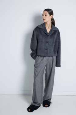 Брюки с защипами из шерсти серый меланж