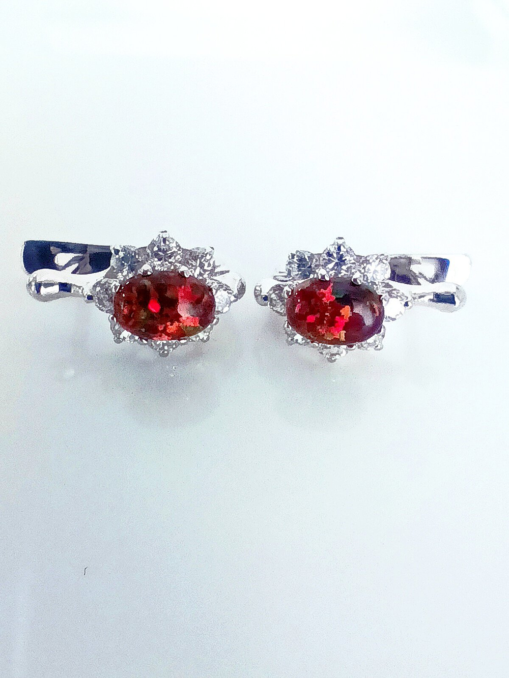 Серьги Эстерелла с опалом и фианитом, серебро 925 проба, родирование/Ф