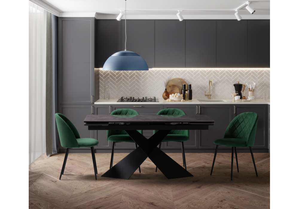 Стул на металлокаркасе Woodville Зест темно-зеленый, черный глянец, ножки черные