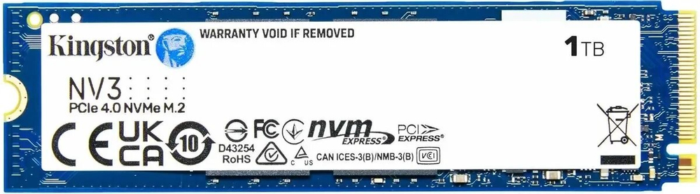 Жесткий диск SSD накопитель Kingston NV3 1ТБ, M.2 2280, PCIe 4.0 x4, NVMe, M.2 (SNV3S/1000G)