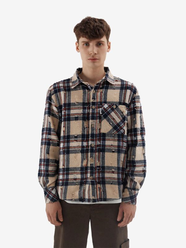 Рубашка ripped plaid бежевая - фото 1