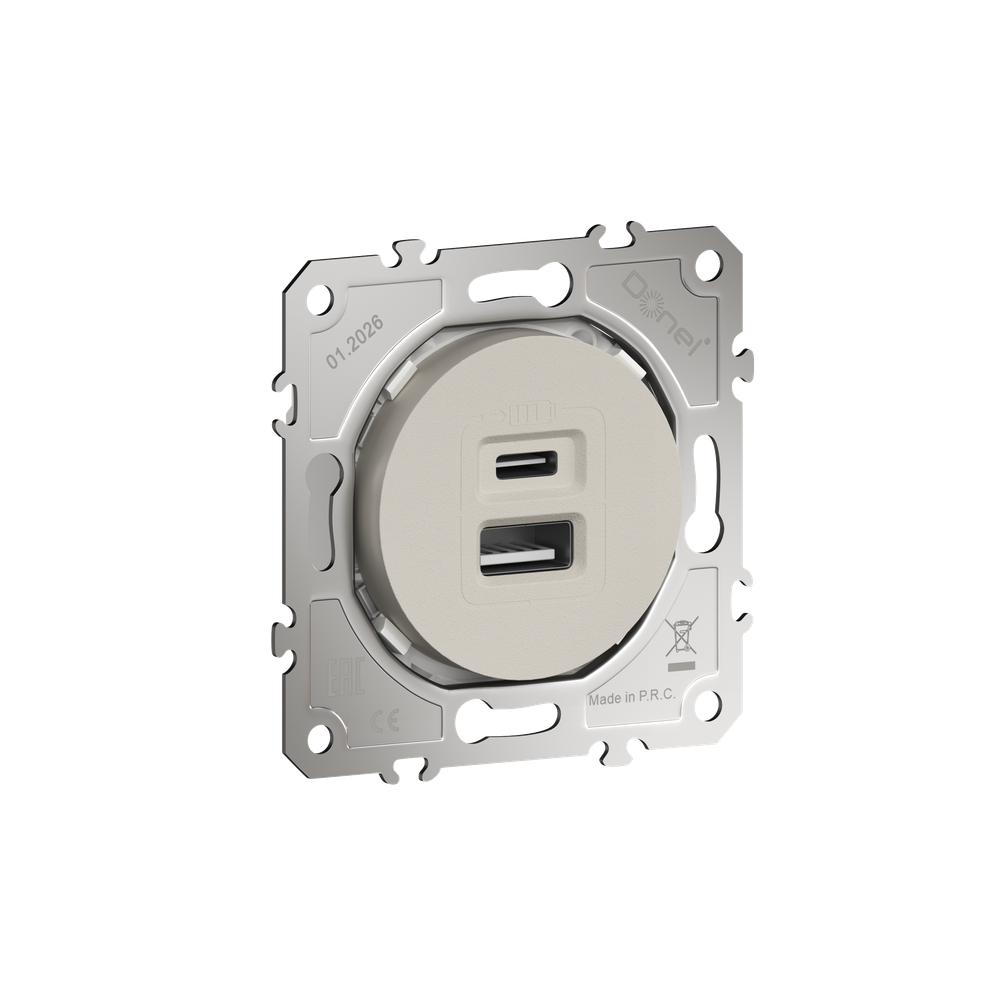 USB-зарядка типа A+С 2400мA 12Вт,  цвет матовый кашемир,  серия D16,  Donel
