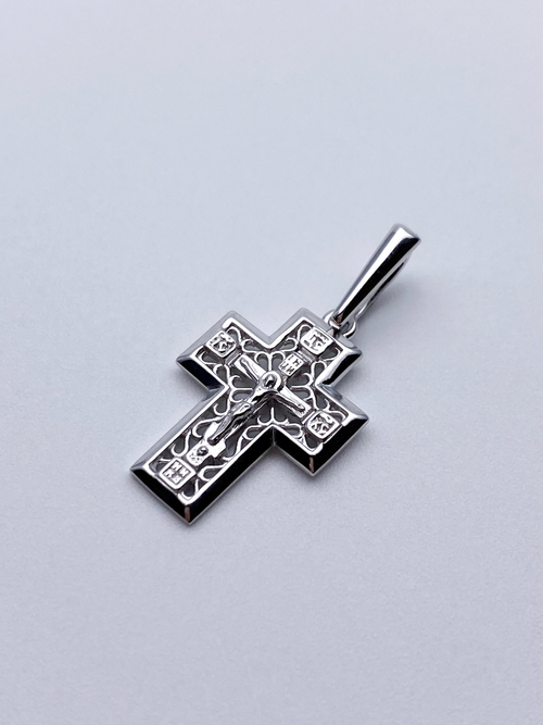 Крест из серебра/Родий/С подвижным ухом