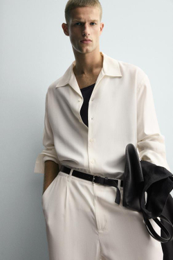 ZARA БРЮКИ RELAXED FIT СО СКЛАДКАМИ, БЕЛЫЙ