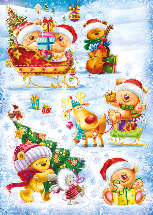 Наклейка 079.191 Наклейки двусторонние "Новогодние мишки" 46032