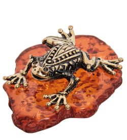 Народные промыслы AM-2010 Фигурка «Лягушка ажурная» (латунь, янтарь)