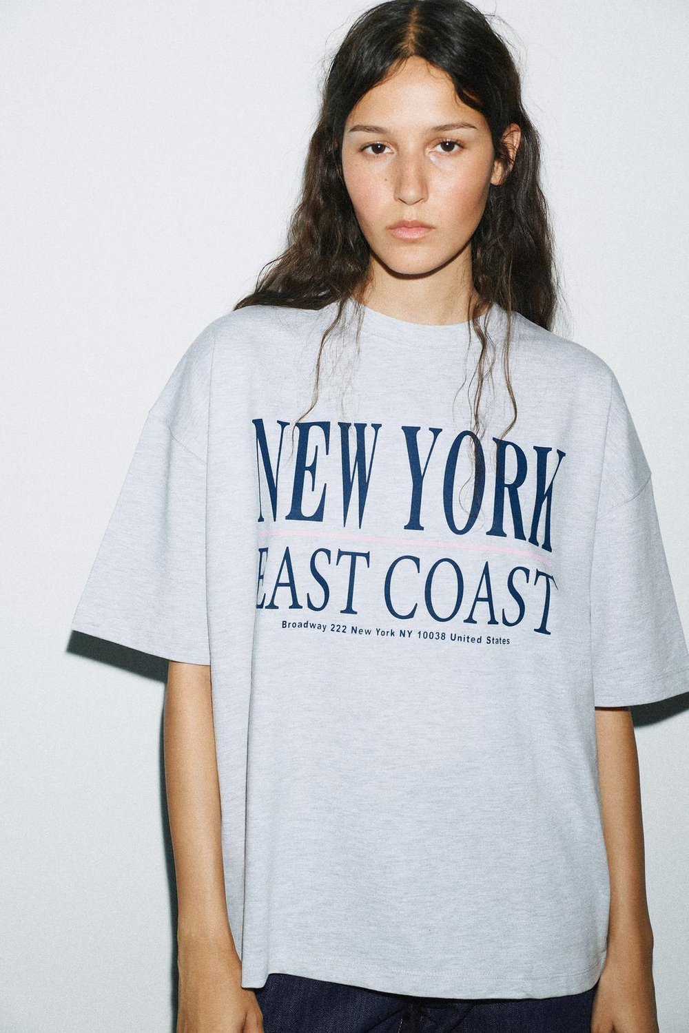 ZARA ФУТБОЛКА С НАДПИСЬЮ, СЕРЫЙ МЕЛАНЖ