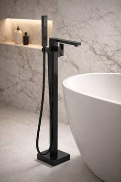 Напольный смеситель для ванны с душем STWORKI Карлстад S35130BK матовый черный