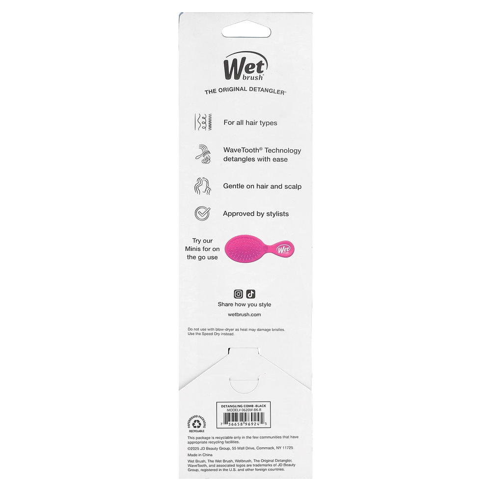 Wet Brush, расческа для распутывания волос, для влажных или сухих волос, черный, 1 гребень