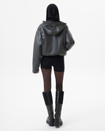 HOODED V-LEATHER JACKET