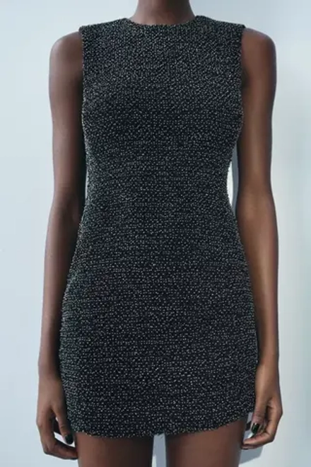 ZARA КОРОТКОЕ ПЛАТЬЕ С БУСИНАМИ — ZW COLLECTION, ЧЕРНЫЙ