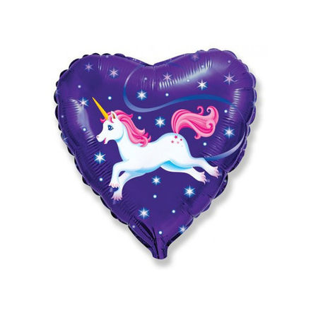 Ф 18" Сердце Единорог на синем