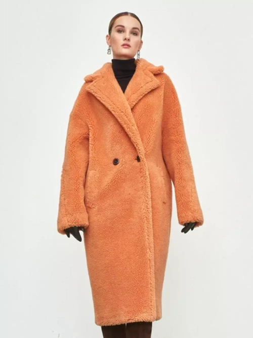 Шуба чебурашка женская из эко-меха, оранжевый, SilverFox