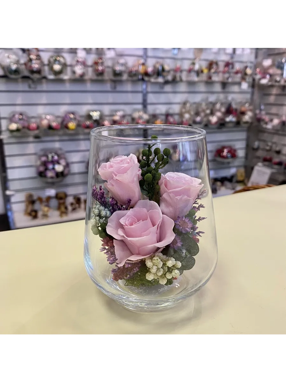 натуральные кустовые розы в стекле, вакуум*