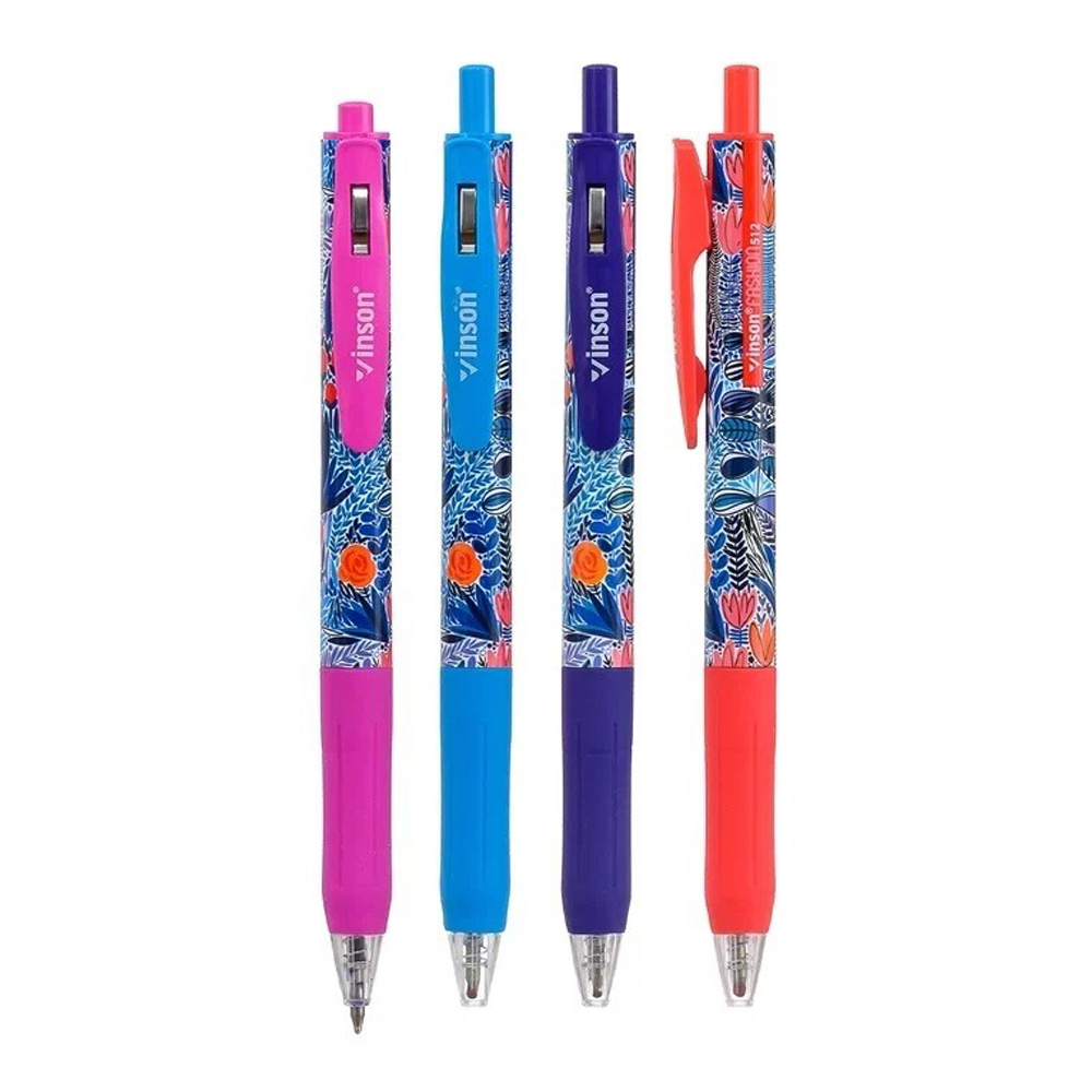 Ручка шариковая, масляная, автоматическая, Vinson, синие чернила, серия "VINSON Flower", 24 шт