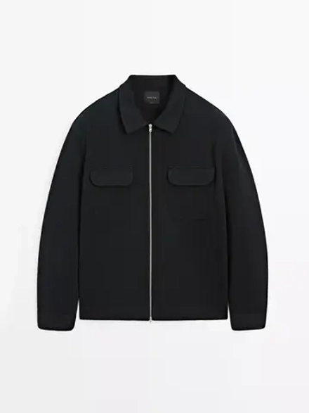 Massimo Dutti Куртка из смесового хлопка с карманами, темно-синий