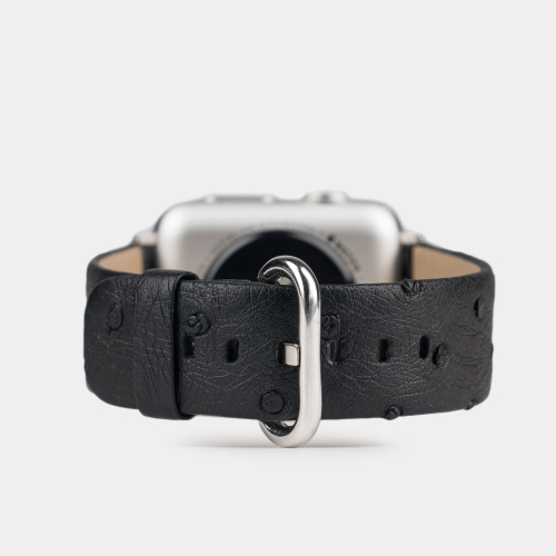 Ремешок для Apple Watch 44/45/46 mm из кожи страуса, черного цвета
