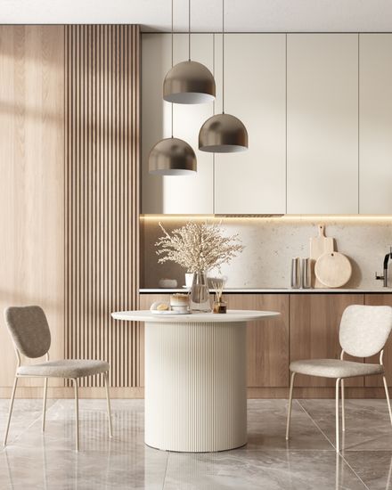 Стул обеденный Gigi серо-бежевый букле кремовые ножки