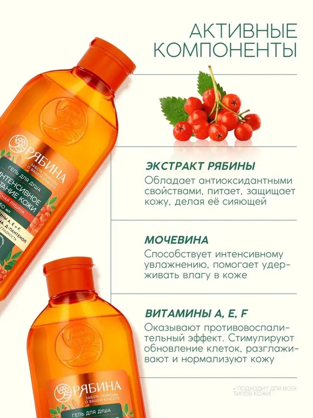 Гель для душа, интенсивное питание кожи, аромат рябины, 250