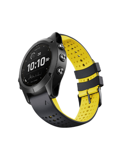 Ремешок дышащий Athlet 22 мм. для Garmin Fenix 7/6/5, EPIX 2, MARQ, Forerunner 935 / 945 / 955 / 965, instinct, instinct 2 силиконовый быстросъемный ( Черный / Желтый )