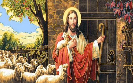 Гобеленовая картина "D. ПАСТУХ И ОВЦЫ" в багетной раме, Россия.