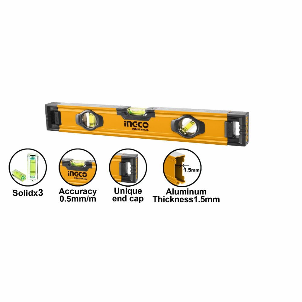 Алюминиевый фрезерованный уровень 400 мм INGCO HSL08040 INDUSTRIAL