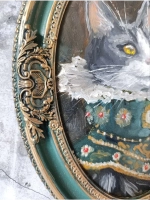 Картина маслом в овальной рамке Кот