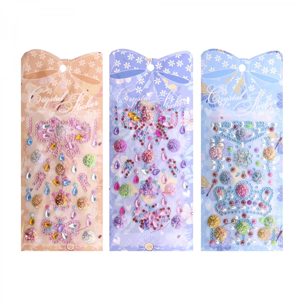 Наклейки-стразы Alingar, акриловые, "Ассорти" (корона,бант,бабочки), пакет с европодвесом