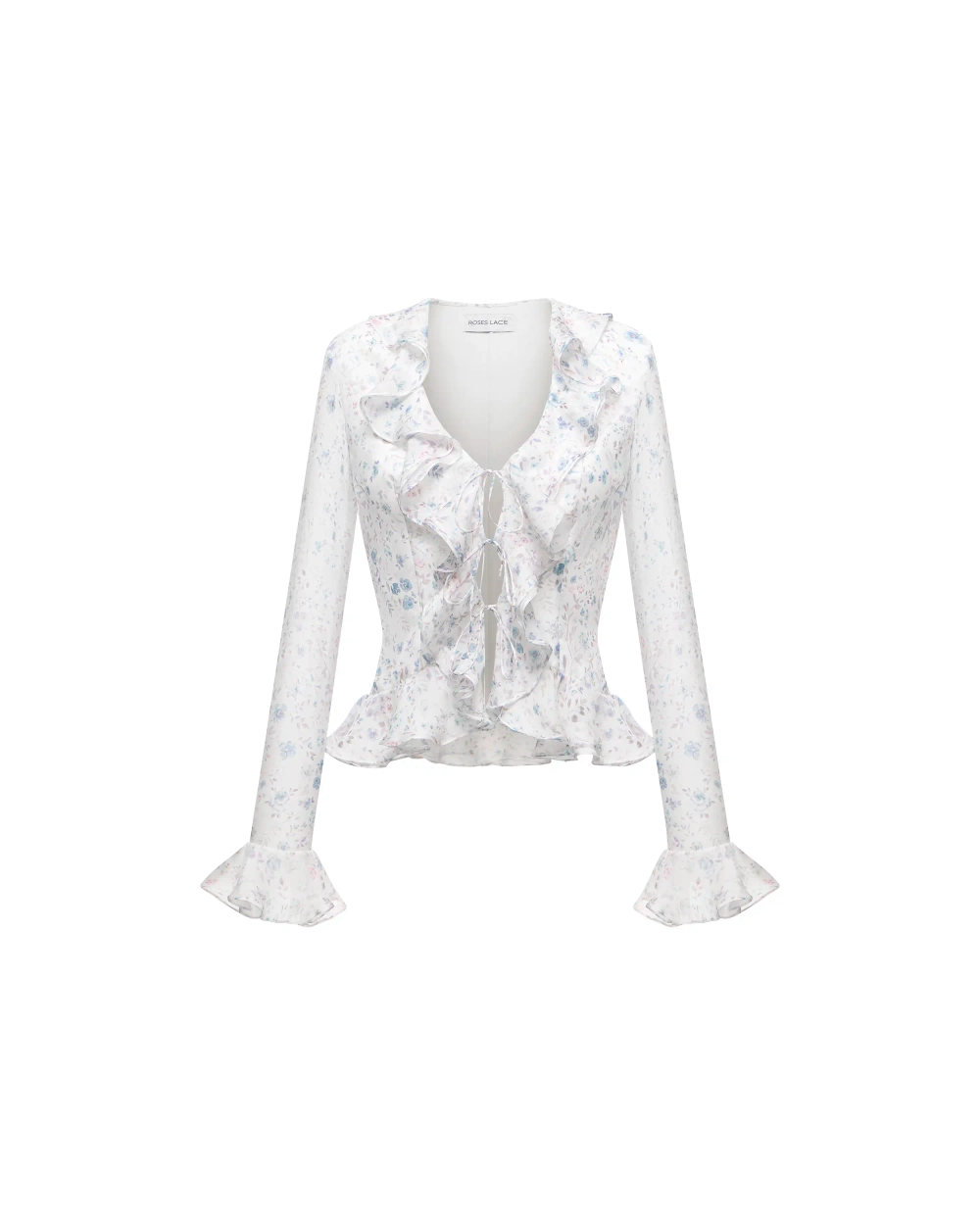 Рузана (Ruzana), блуза с рукавами и рюшами из молочного шифона с цветочным принтом