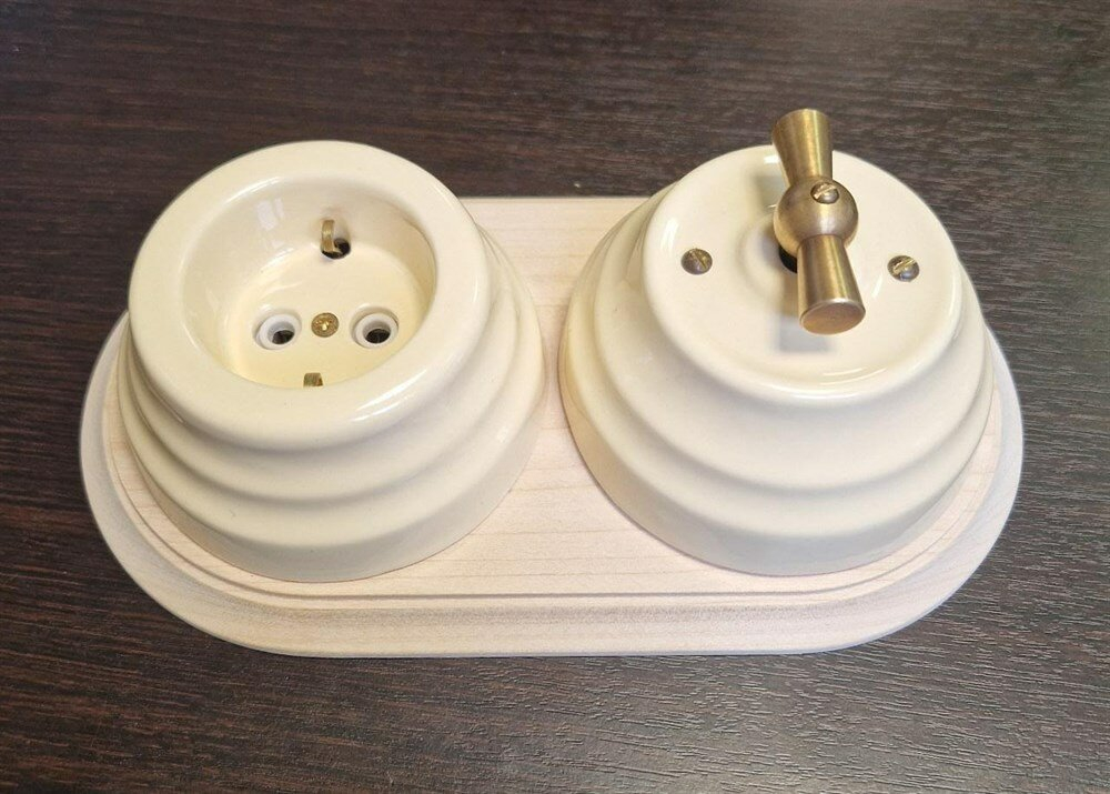 Ретро выключатель керамический Астория, слоновая кость, INTERIOR ELECTRIC ВПКАС.1/2.03 / 1 и 2 группы света