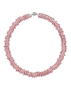 Колье крупные металлические элементы с розовыми циркониями