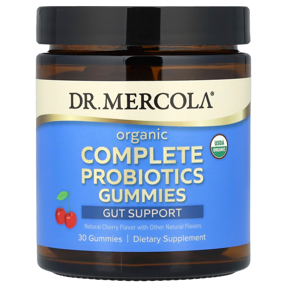 Dr. Mercola, полноценный органический пробиотик, со вкусом натуральной вишни, 30 жевательных таблеток (50 мг (5 млрд КОЕ) в 1 жевательной таблетке)