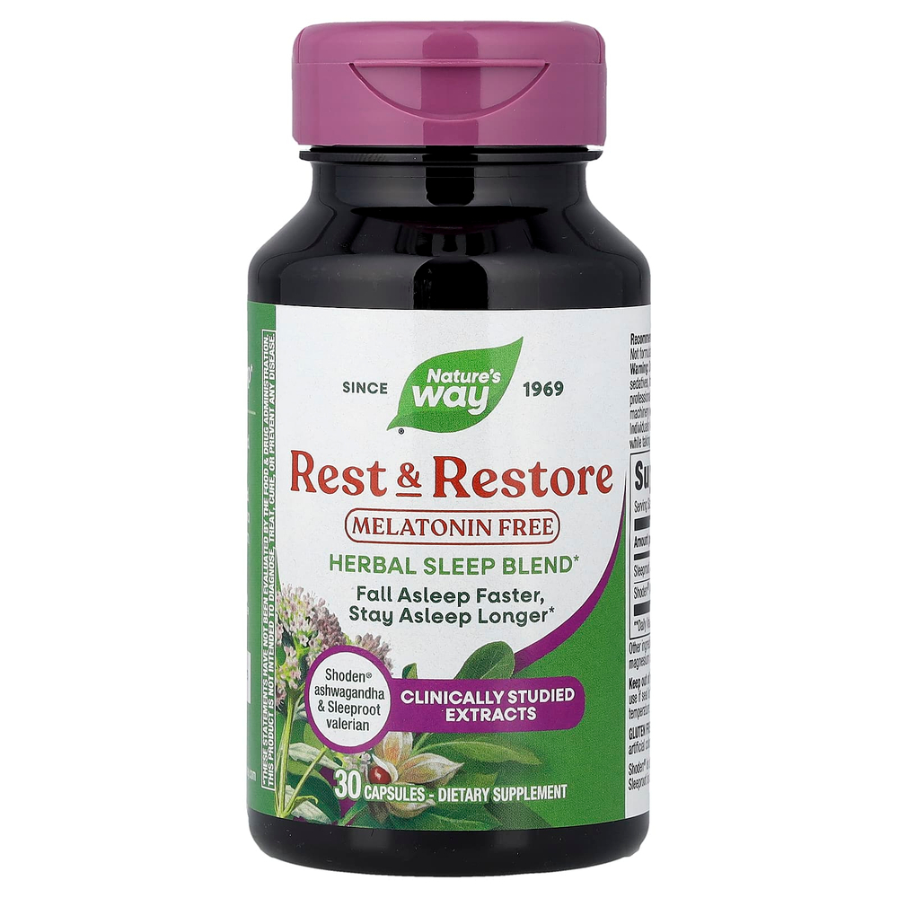 Nature's Way, Rest & Restore, без мелатонина, 30 капсул