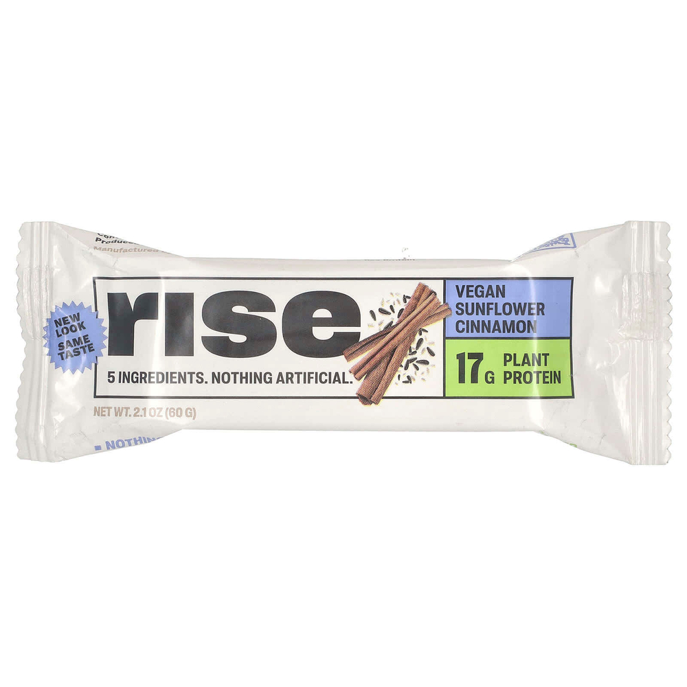 Rise Bar, Protein Bar, веганская подсолнечная корица, 12 батончиков, 60 г (2,1 унции)