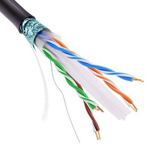 Кабель витая пара экранированный F/UTP 4х2х23AWG cat 6 черный [305м] DKC (провод для интернета) RN6FUPE3BK