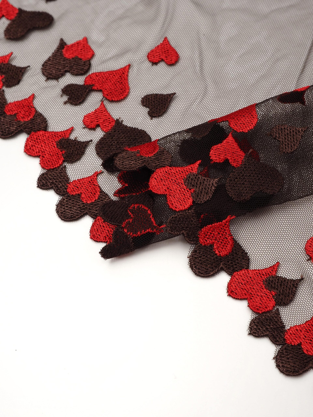 Кружево, вышивка на сетке цвет шоколад с красным неэластичная ширина 17,5 см (только одна сторона)