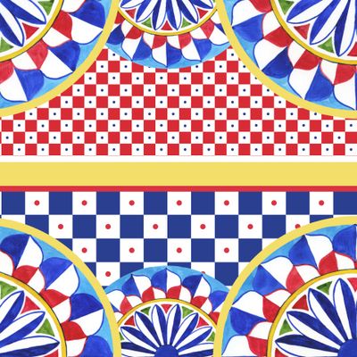 сицилийские мотивы, каретто принт, разноцветные круги