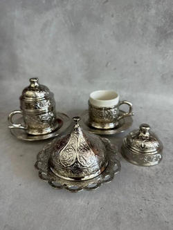 Кофейный набор "Бочонок" на 2 персоны с подносом/ACAR. Турция (серебристый)
