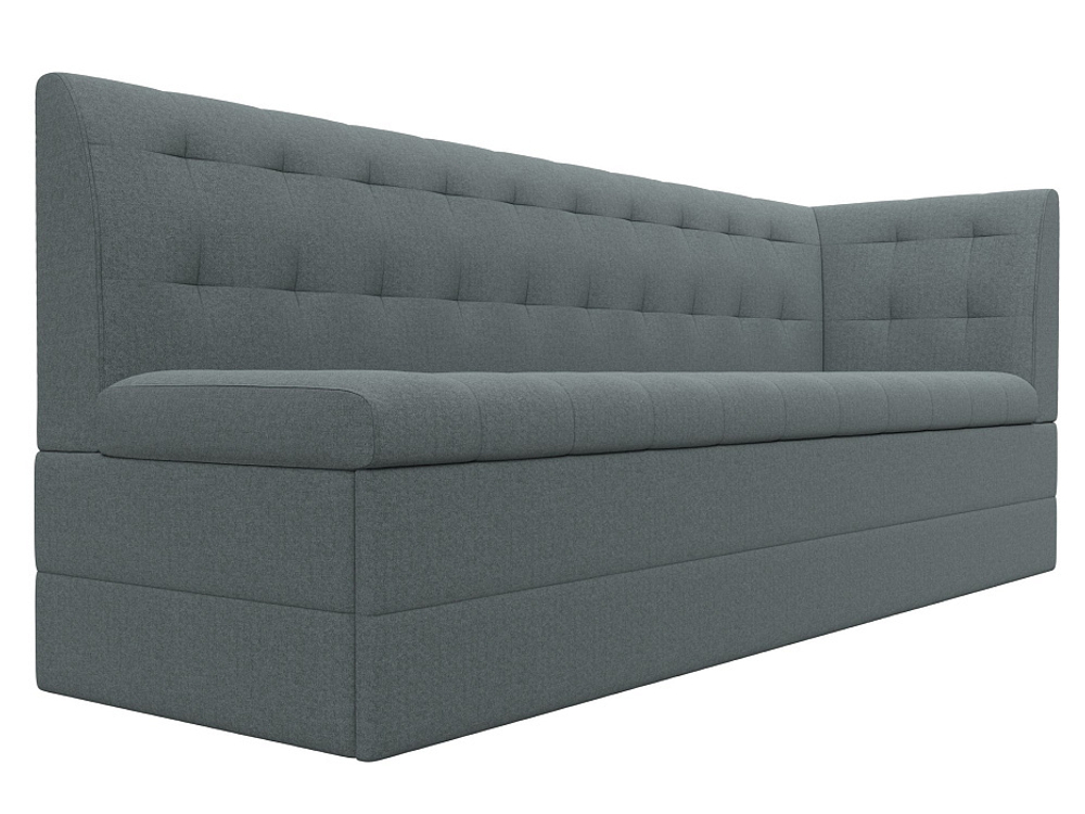 Диван кухонный прямой Бриз с углом справа, Амур 07 серый, Рогожка, 122436