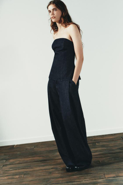 ZARA БРЮКИ BALLOON С ЗАЩИПАМИ, ТЕМНЫЙ ИНДИГО