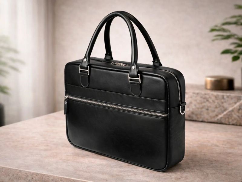 Деловая сумка из натуральной кожи "Alverio Black"