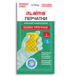 Перчатки МНОГОРАЗОВЫЕ латексные LAIMA, С АРОМАТОМ АЛОЭ, зеленые, хлопчатобумажное напыление, размер L (большой), вес 55 г