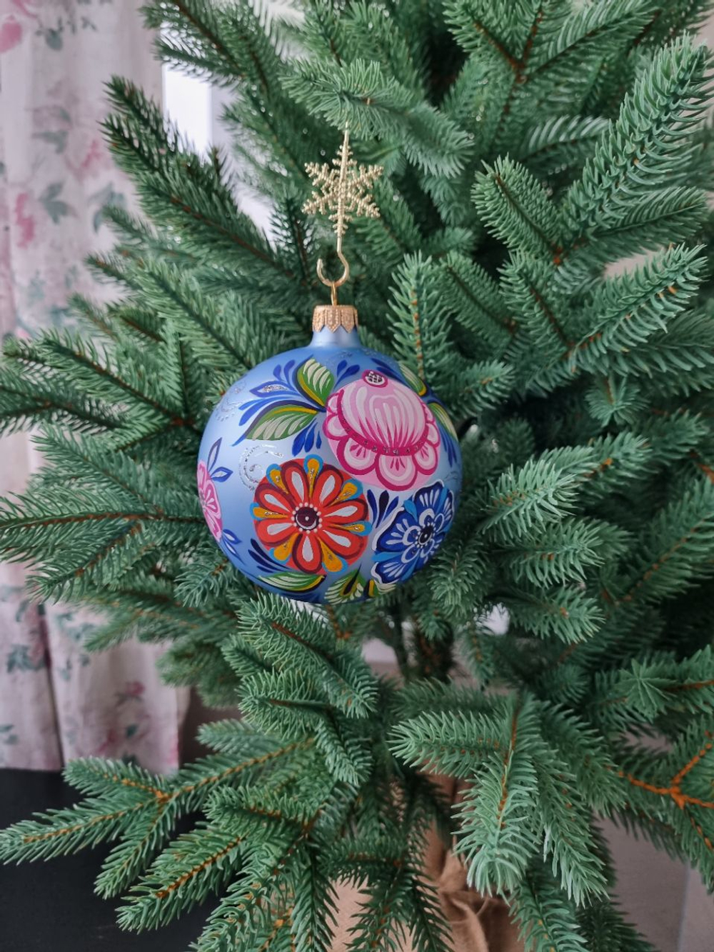 Шар стеклянный "Городецкая роспись, цветы" ручная работа