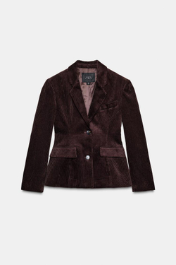 ZARA ВЕЛЬВЕТОВЫЙ БЛЕЙЗЕР — ZW COLLECTION, КОРИЧНЕВЫЙ