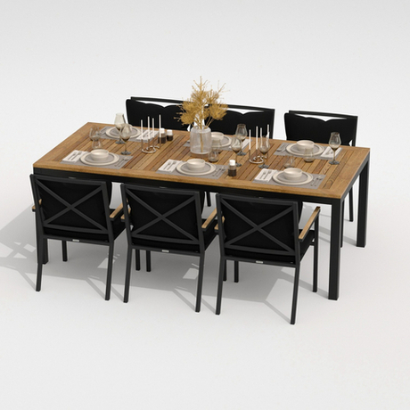 Обеденная группа Ideal Patio  ТЕЛЛА ФЕСТА плюс каркас карбон, стол тик 220, ткань черная