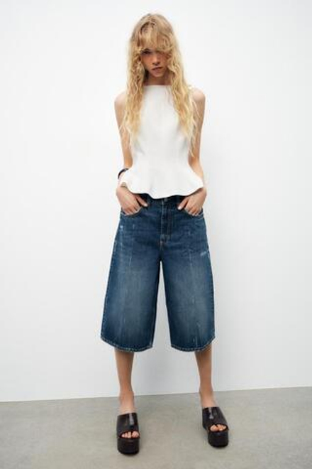 ZARA ТОП С БАСКОЙ И БАНТАМИ, БЕЛЫЙ