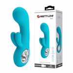 Бирюзовый вибратор Chris с клиторальным отростком - 15,4 см.